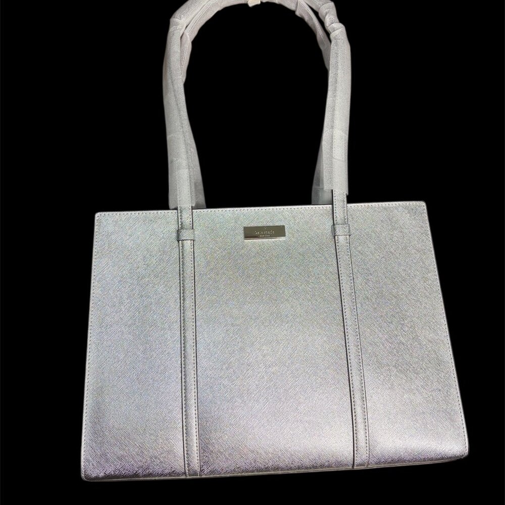 KATE SPADE-KENZIE METALLIC LARGE TOTE BAG NWT WITH DUSTY - Picture 2 of 11